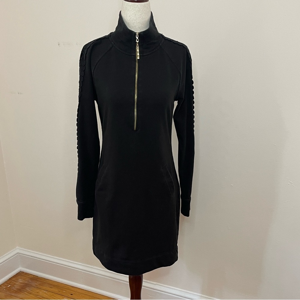 Lilly Pulitzer XS Black Luxletic Quarter Zip Dress Pockets Cotton